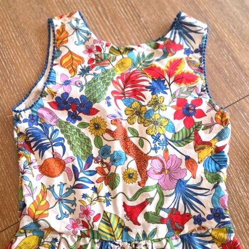 Boden Kids Girls Tropical Print Cotton Jumpsuit Sleeveless Cut Out Back Wode Leg - Picture 4 of 10