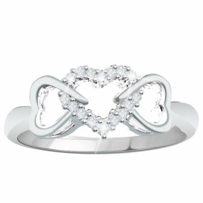 0.10Ct Round Real Diamond Heart Promise Ring Solid 925 Sterling Silver