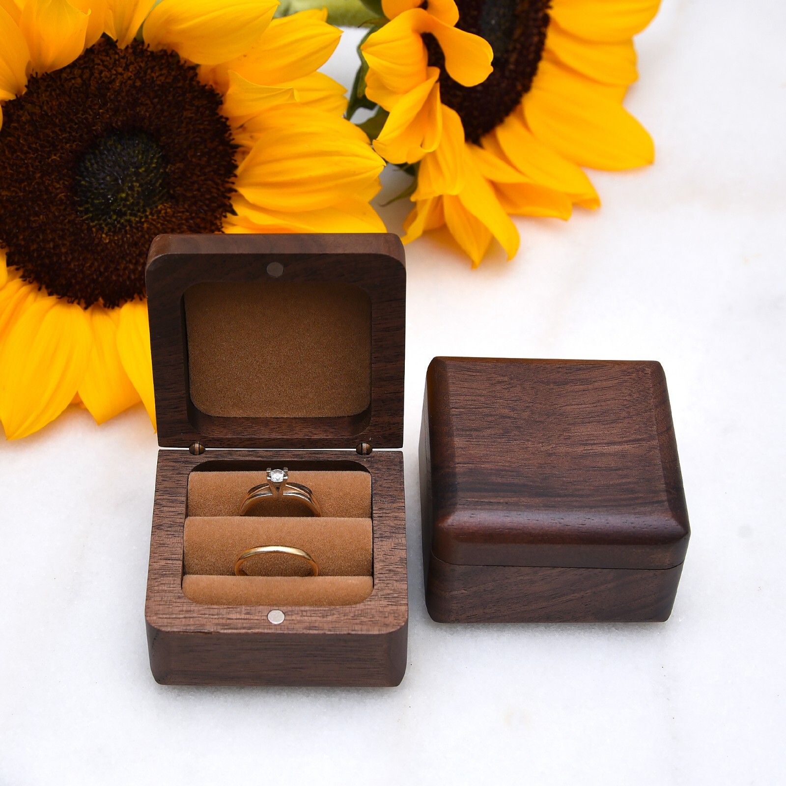 Custom Wedding Ring Box, Double Ring Wooden Ring Box, Engagement Ring