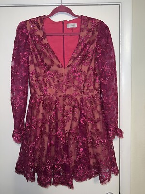 $385 Helsi Women's Pink Lily Embroidered Sequin Long Sleeve Mini Dress Size  L | eBay