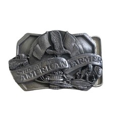 Siskiyou Support The American Farmer Belt Buckle Silver Tone 1985 Vintage