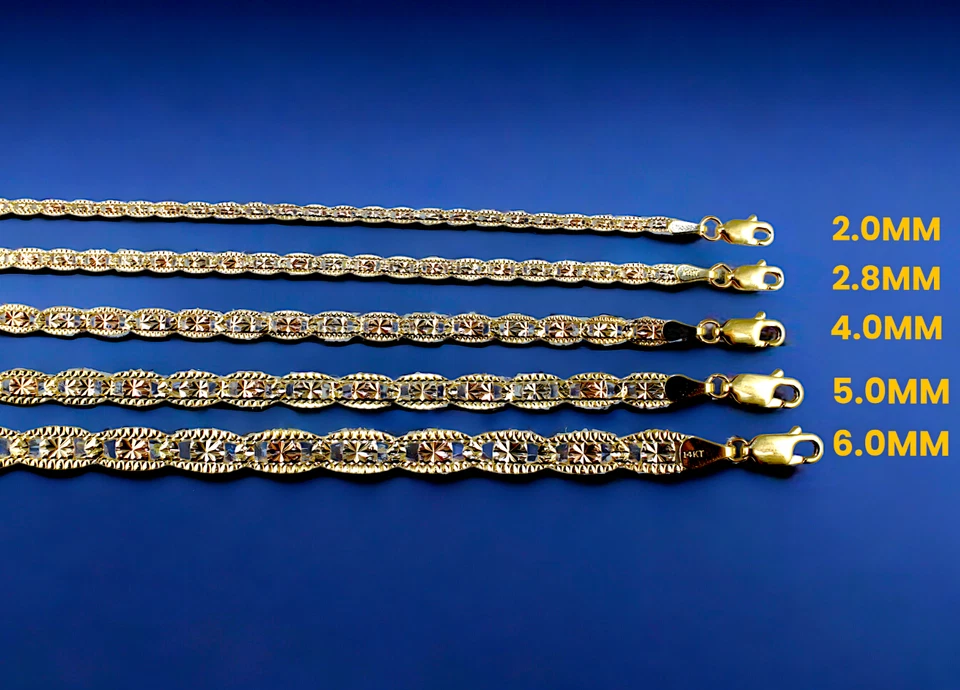 14K 三色黄金 Valentino 水手锚项链手链链 1-6 毫米 7-30 — 第 2/4 张图片