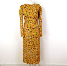 Warehouse Yellow Ditsy Floral Dress Size 8 Ruched Shoulders