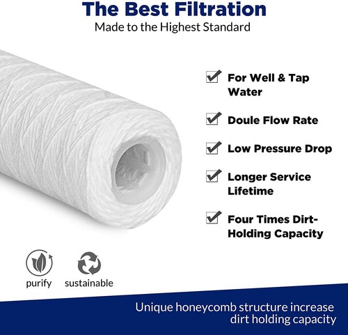 Repuesto de filtro de agua sedimento enrollado con cuerda para toda la casa de 30 micras 10"" x 2,5 - Imagen 4 de 12