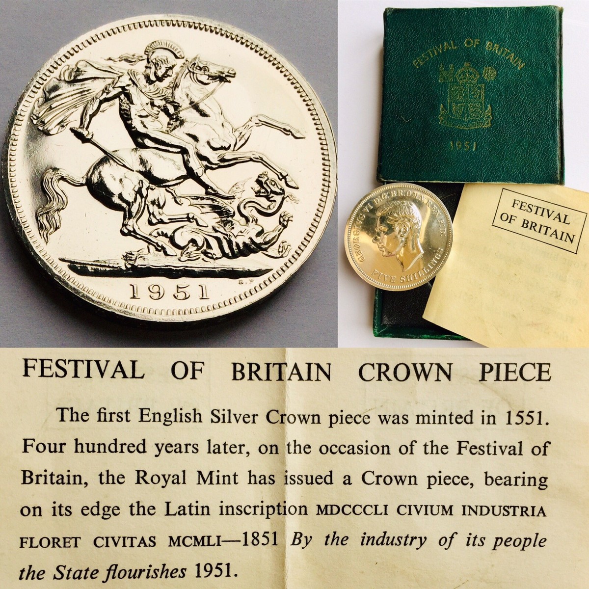 1951 Festival of Britain Crown / 5 Shillings Proof Coin With Box