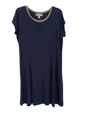 Michael Kors Womens XL Navy Metallic Gold Cap Sleeve Stretch Pullover Dress