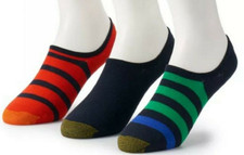Gold Toe Mens No Show Socks 3 Pair Sta-Cool Oxford Navy Green Red Rugby Stripe