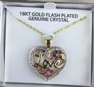 Authentic Jacmel Pendant Necklace 18K Gold Plated Love Heart Flower NWT JCM Valentine's