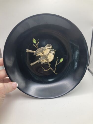 Vintage Couroc Plate Bowl 7.75” With Two Chickadee Birds Branches - Picture 1 of 5