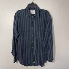 Vintage Levis Denim Striped Button Up Shirt Faded Blue Men M EUC