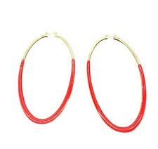 Red Enamel Openwork Oval Hoop Earrings Gold Tone MinimalBold