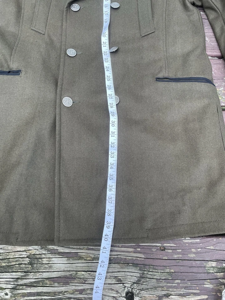 Vintage BLACK RIVET Wool Military Pea Coat Green Jacket Men's Size Large NEW - Image 4 of 4