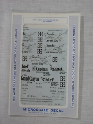 Vtg Microscale HO Scale Decal Set 87-517,Santa Fe 40' Curved Line Map Ice Reef r