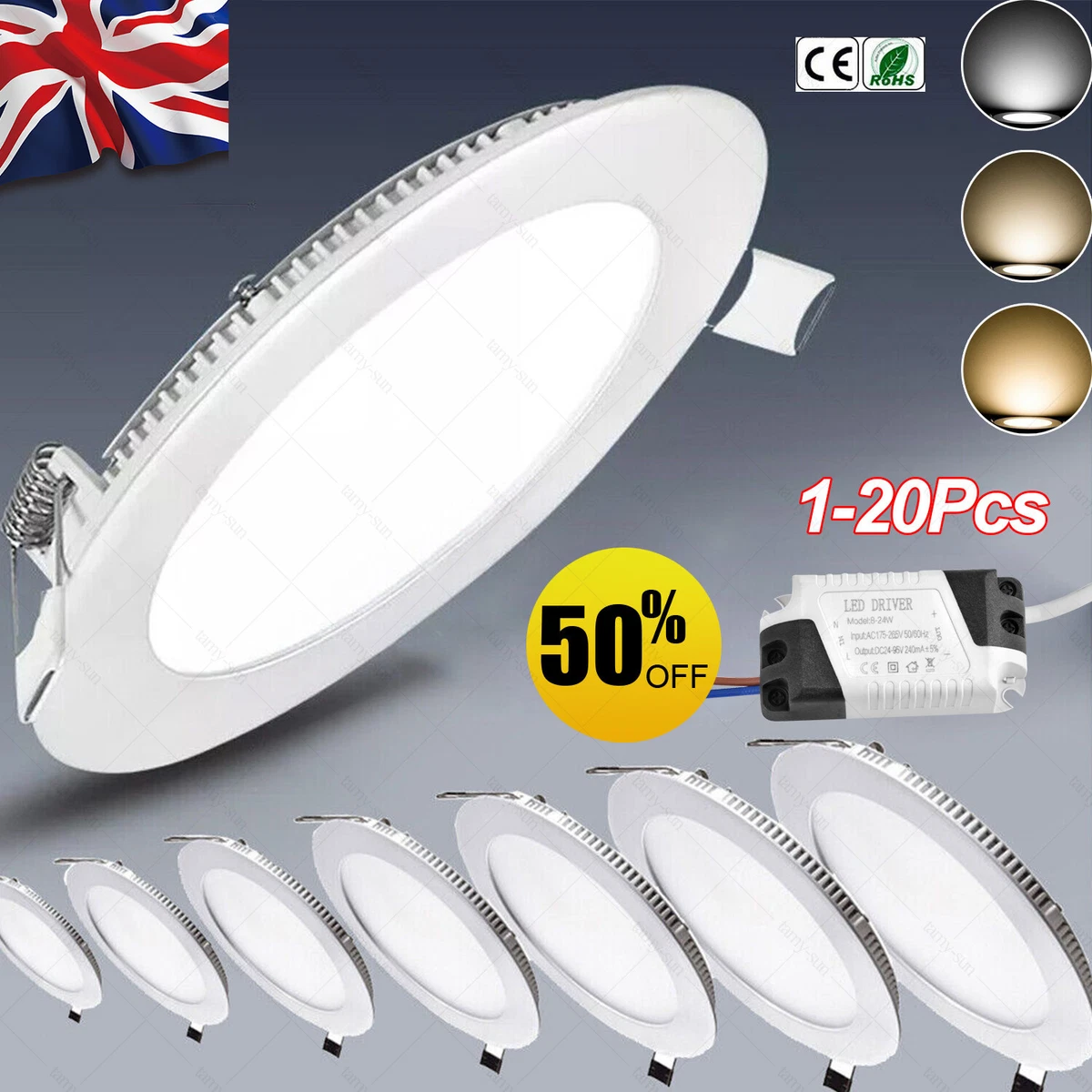 LED Ceiling Light Recessed Ultra Slim Panel Down Lights Round Bedroom Spot Lamp