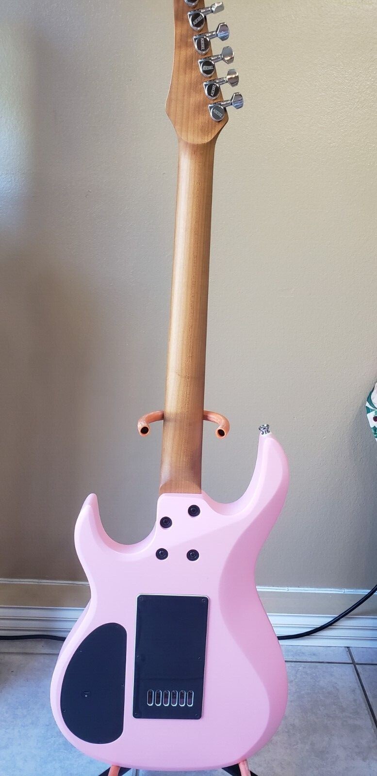 Kiesel Aries 6 string Evertune Light pink Roasted maple Fishman Fluence