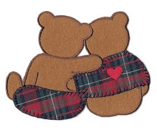 TEDDY BEAR LOVERS BACK VIEW IRON ON APPLIQUE PATCH