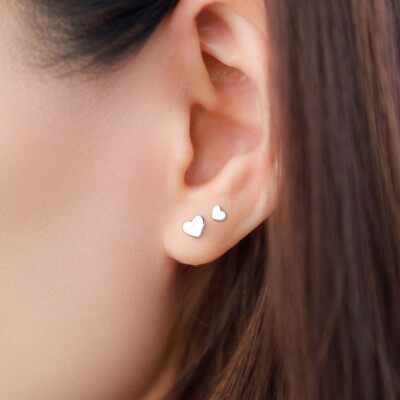 925 sterling silver tiny heart shape stud earrings, Valentine heart earrings