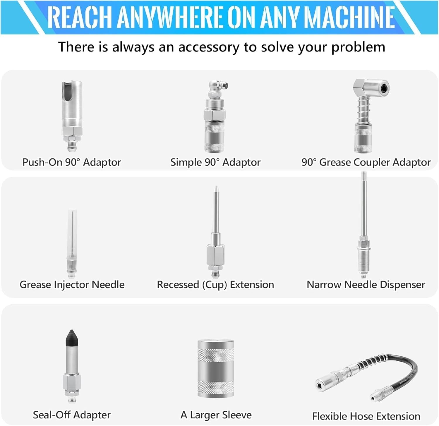 9 PCS Grease Gun Couplers, Quick Connect Greasing Accessory Kit with Grease ...