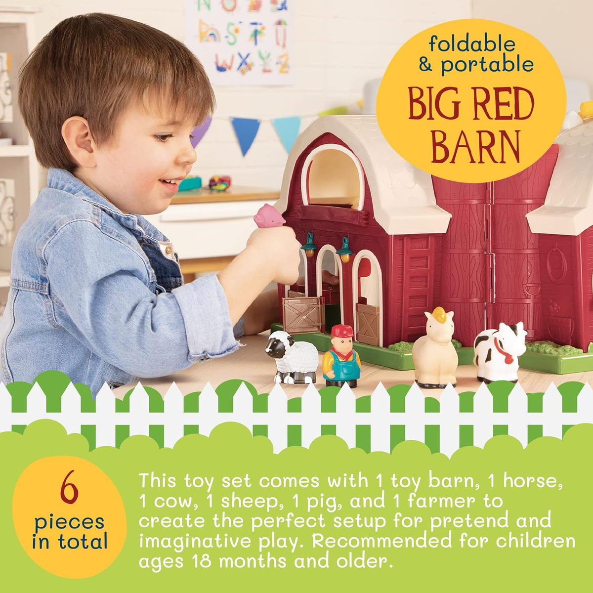 Battat Big Red Barn Animal Farm Playset Learning Toy for