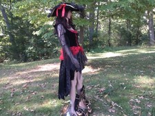 Black Pirate Wench Dress, Hat, and Spirit Halloween Boots Cosplay