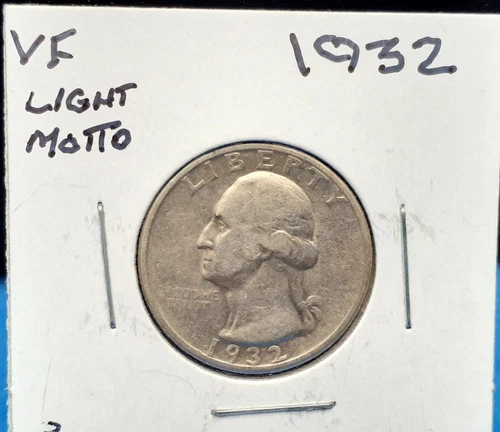 1932 WASHINGTON SILVER QUARTER - VF - LIGHT MOTTO  - QV7