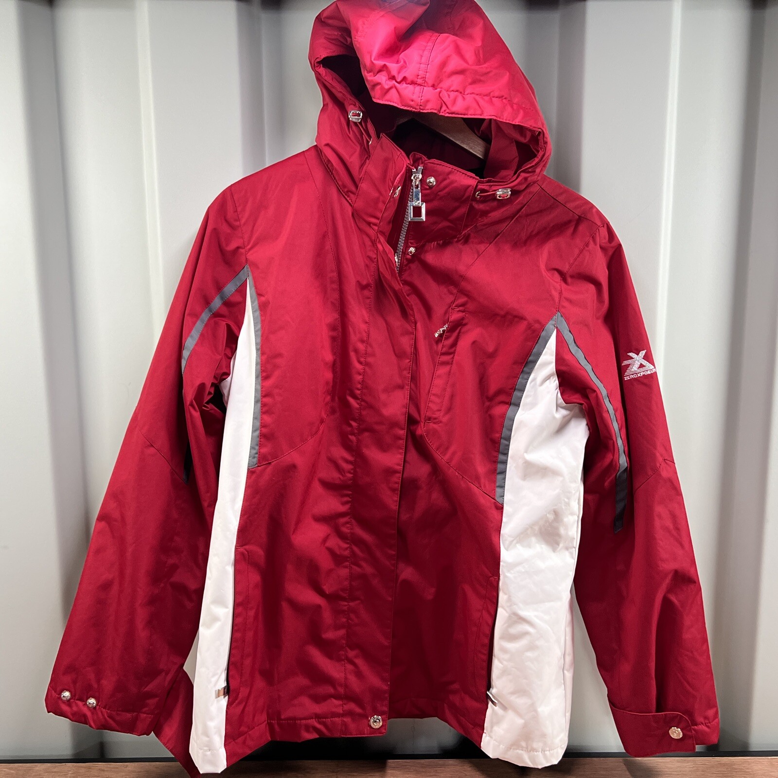 Zero Xposure Red White Jacket Removable Hood Full… - image 1