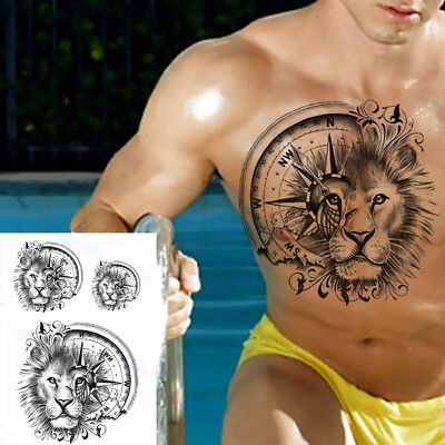 JUSTFOX Temporäres Tattoo – Löwen-Federn Design, Wasserdicht, Ca. 17x10 Cm, Hält 4-6 Tage, Einfach Anzuwenden