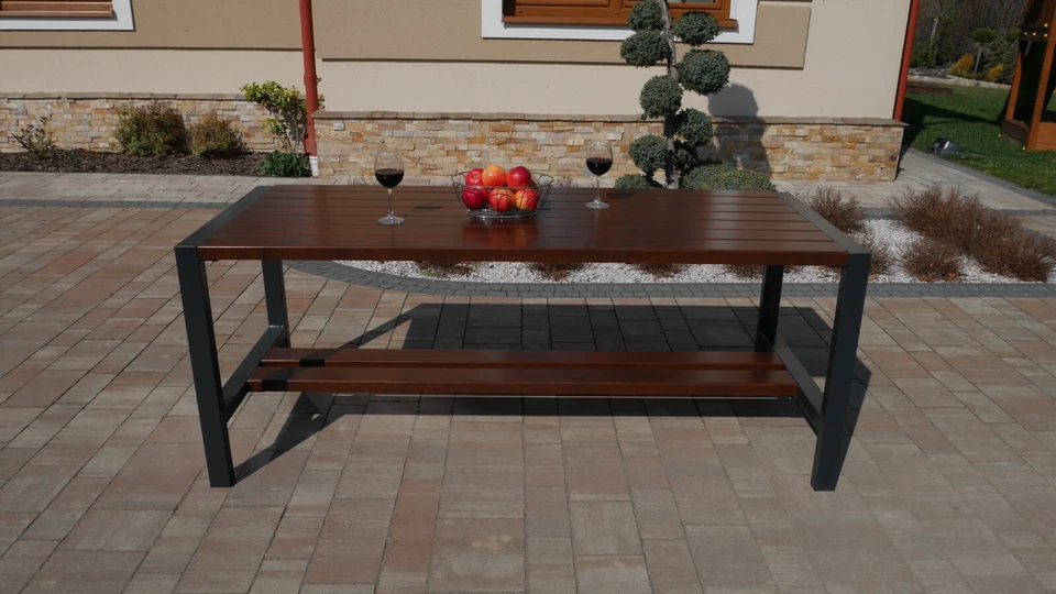 Set Modern 3 teilig Erlenholz, Bänke mit Rücken- und Armlehne Terrasse Balkon - Bild 3 von 4