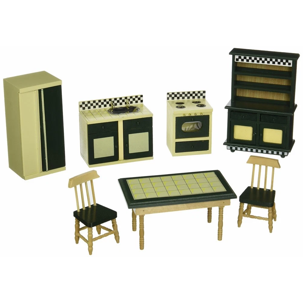 Quintrost Set De Muebles Miniatura 1:12 Para Casa De Muñecas – 5 Conjuntos De Madera Con Pintura No Tóxica, Ideal Para Juego De Roles Y Decoración