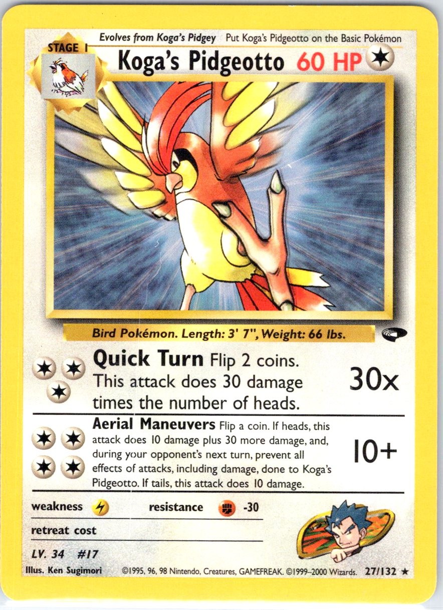 Koga's Pidgeotto 27/132 Rare Gym Challenge Pokemon Unlimited Moderately Played