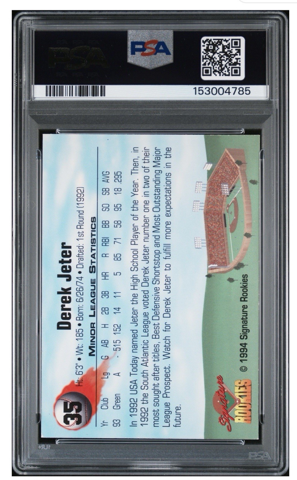 1994 SIGNATURE ROOKIES DEREK JETER ON CARD RC ROOKIE AUTO AUTOGRAPH PSA 9 AUTO view 2