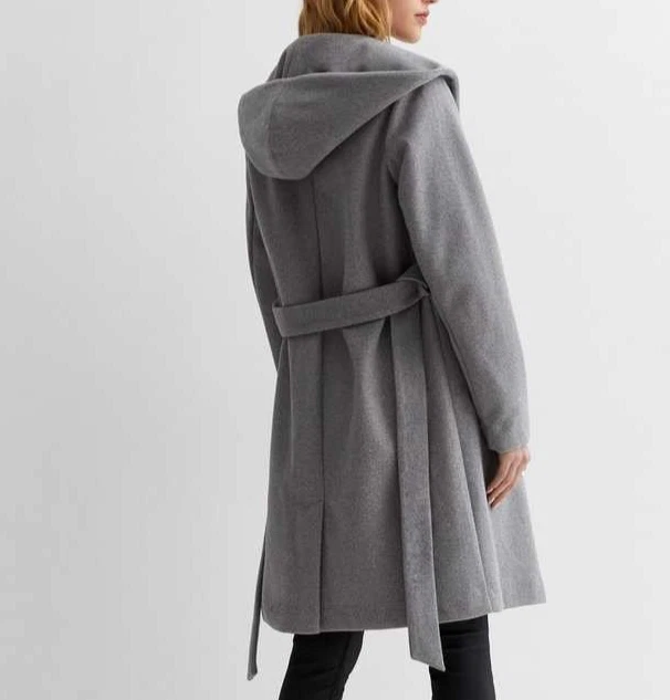 NEW LOOK soft Grey Hooded Unlined Belted Coat - size 20 - 22 / worn twice - Image 4 of 4