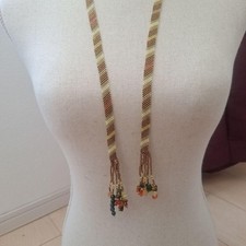 Peyote Stitch Long Lariette Necklace Amber Green Ruby 81cm Used