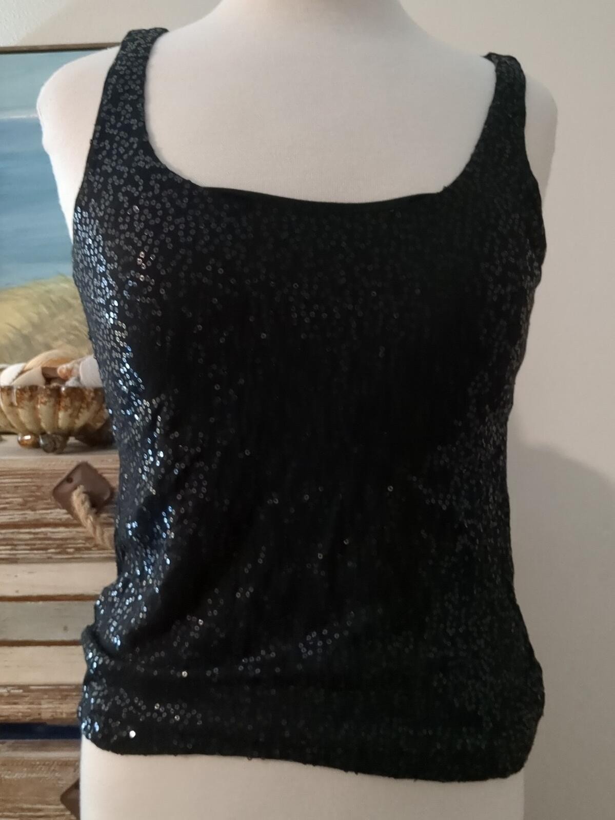 Talbot's black sequin tank top size small Y2K