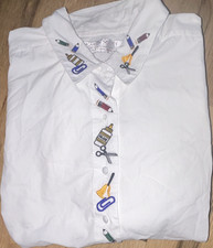 Karen Scott White Embroidered Button-Up Shirt...