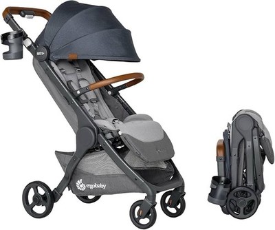 Ergobaby Metro+ Deluxe Lightweight Compact Fold Stroller Gray Cup Holder