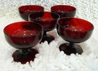 6 Vintage Footed Dessert/Sherbert Cups Anchor Hocking Royal Ruby Red Glass
