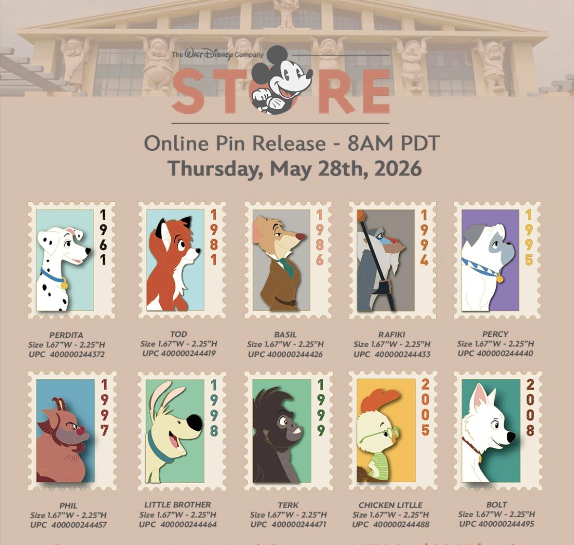Disney DEC TWDC Commemorative Animal Stamps LE 300 Pins Full Set Postage IN HAND