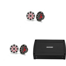 Kicker Marine 4 Ch Amp 2 pair 8" LED Coaxial Speaker Audio Upgrade 48K...