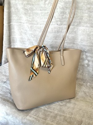 SCHÖNE KHAKI XL WEICHE QUALITÄT SCHULTERTASCHE SHOPPER TYP MIT REISSVERSCHLUSS INNENBEUTEL 
