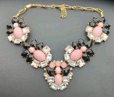 Statement NECKLACE BLING BLACK AND PINK Gold Tone