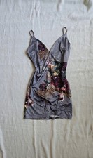 Womens Medium Grey Floral Bodycon Spaghetti Straps