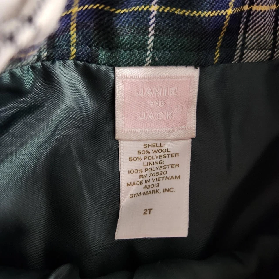 Janie and Jack 绿色/蓝色格子羊毛混纺裙 学步女孩 尺寸 2T — 第 4/4 张图片