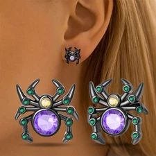 KUNSIR 925 Sterling Silver Goth Black Spider Stud Earrings For Women Men Gifts