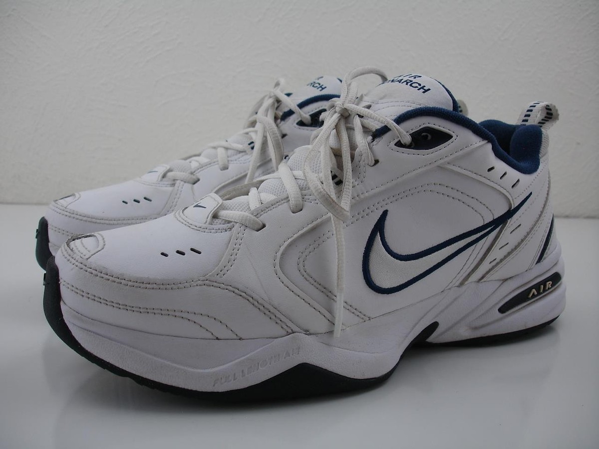 Men's sz 10 D M Nike Air Monarch IV 415445-102 White Navy Metallic Silver Shoes | eBay