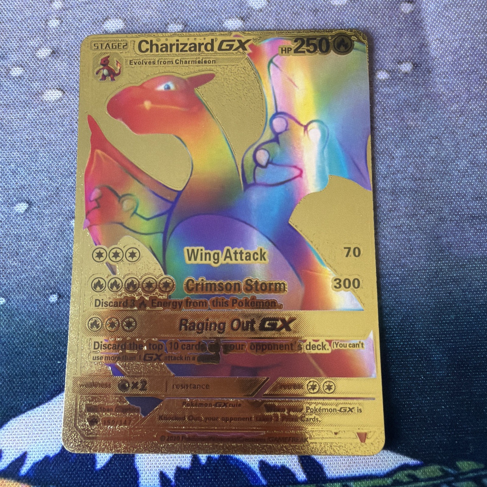 RARE Pokemon Charizard GX Rainbow Gold Foil Card 150/147