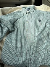 Chaps Shirt Youth Boys 14-16 Large Blue Green Plaid Long Sleeve Button Down NWT