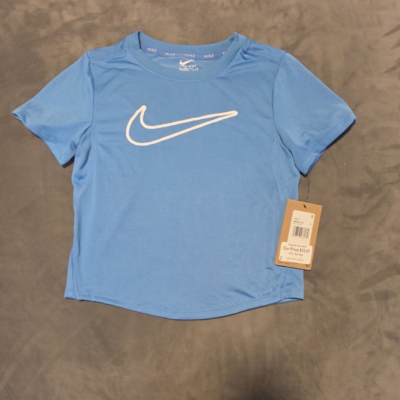 Nike Dri-FIT Girls Size 6 Blue Solid Logo Crew Neck Short Sleeve T-Shirt