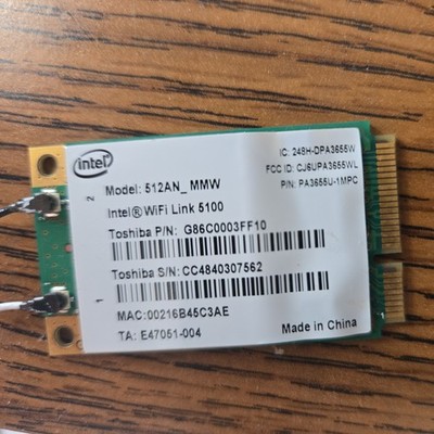  Toshiba G86C0003FF10 Intel WiFi Link 5100 512AN_MMW Dual Band a/g/n #7101