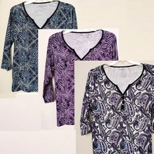 Croft & Barrow Cotton T-Shirt 3/4 Slv 3 Snap Tab ~ CHOOSE Color ~ Plus Size 1X